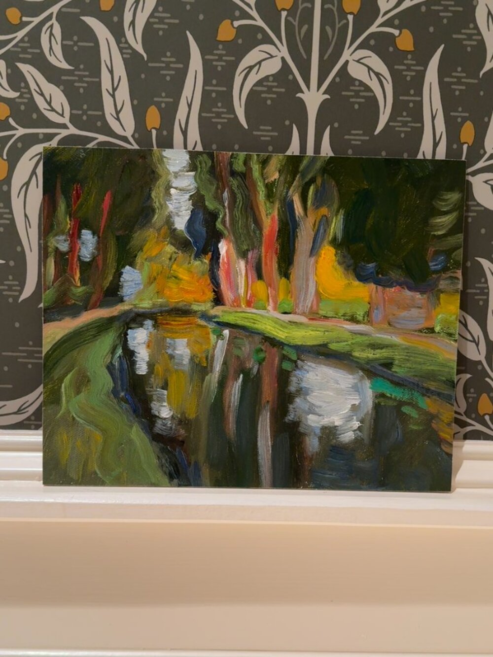 Original Impressionist Oil Painting – 8x10 Sunlit Tree & Riverbank